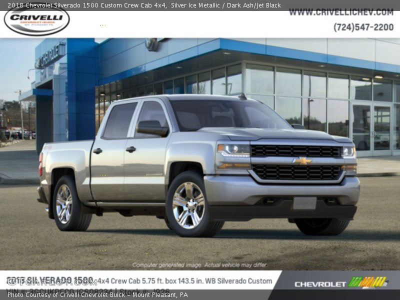 Silver Ice Metallic / Dark Ash/Jet Black 2018 Chevrolet Silverado 1500 Custom Crew Cab 4x4