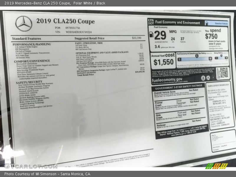 Polar White / Black 2019 Mercedes-Benz CLA 250 Coupe