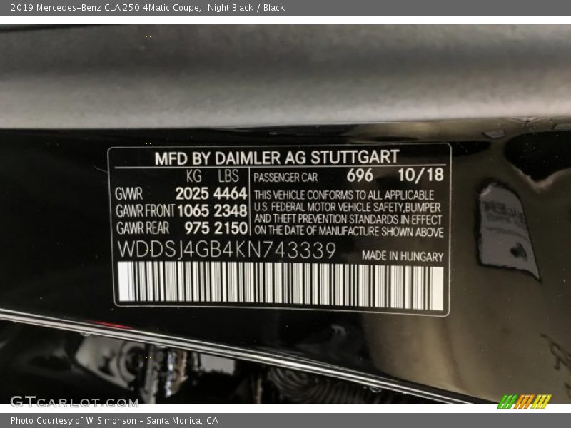 Night Black / Black 2019 Mercedes-Benz CLA 250 4Matic Coupe