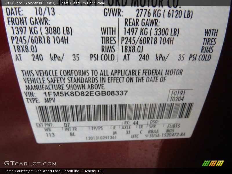 Sunset / Medium Light Stone 2014 Ford Explorer XLT 4WD