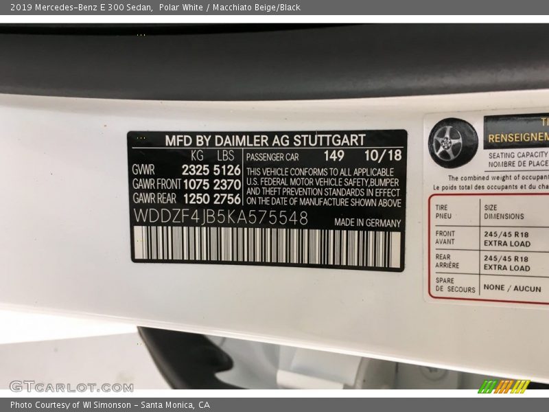 Polar White / Macchiato Beige/Black 2019 Mercedes-Benz E 300 Sedan