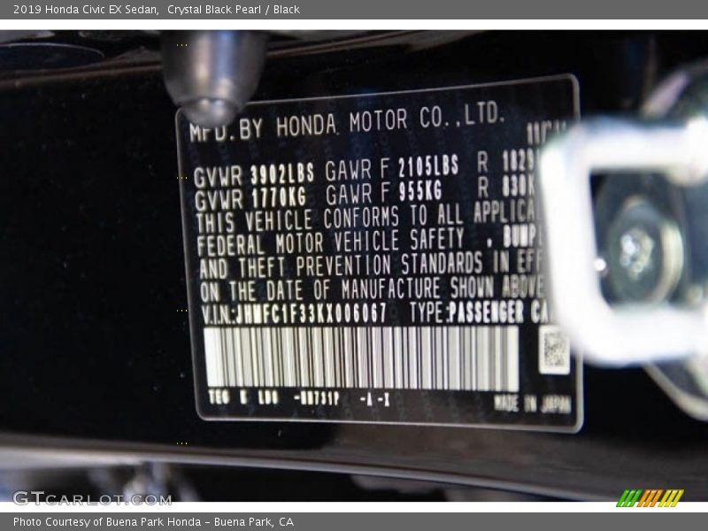 Crystal Black Pearl / Black 2019 Honda Civic EX Sedan