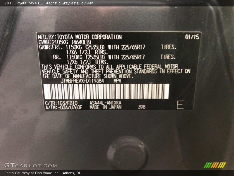 Magnetic Gray Metallic / Ash 2015 Toyota RAV4 LE