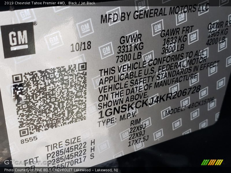 Black / Jet Black 2019 Chevrolet Tahoe Premier 4WD