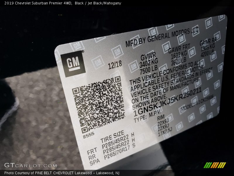 Black / Jet Black/Mahogany 2019 Chevrolet Suburban Premier 4WD