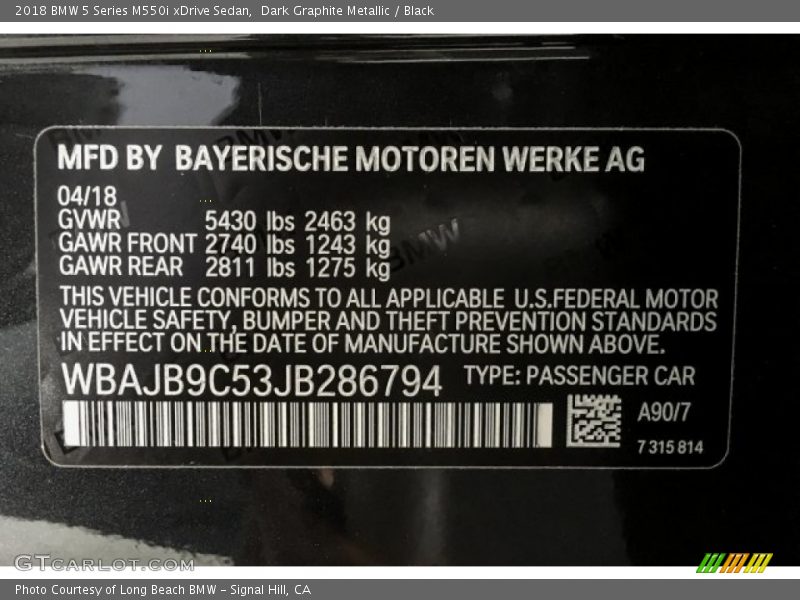 Dark Graphite Metallic / Black 2018 BMW 5 Series M550i xDrive Sedan