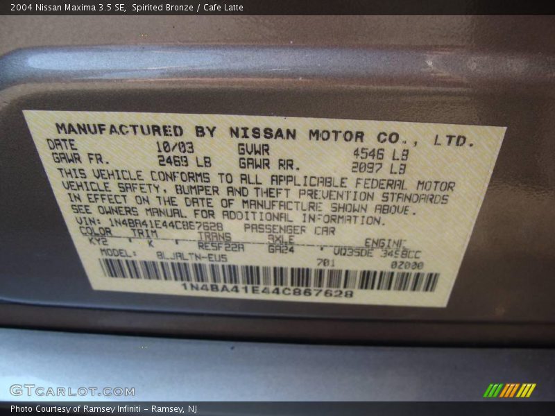 Spirited Bronze / Cafe Latte 2004 Nissan Maxima 3.5 SE