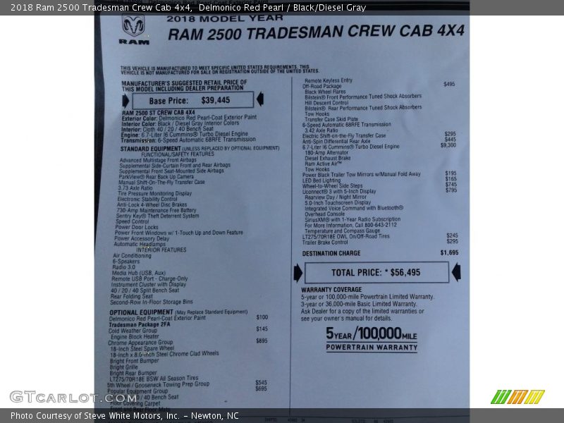 Delmonico Red Pearl / Black/Diesel Gray 2018 Ram 2500 Tradesman Crew Cab 4x4