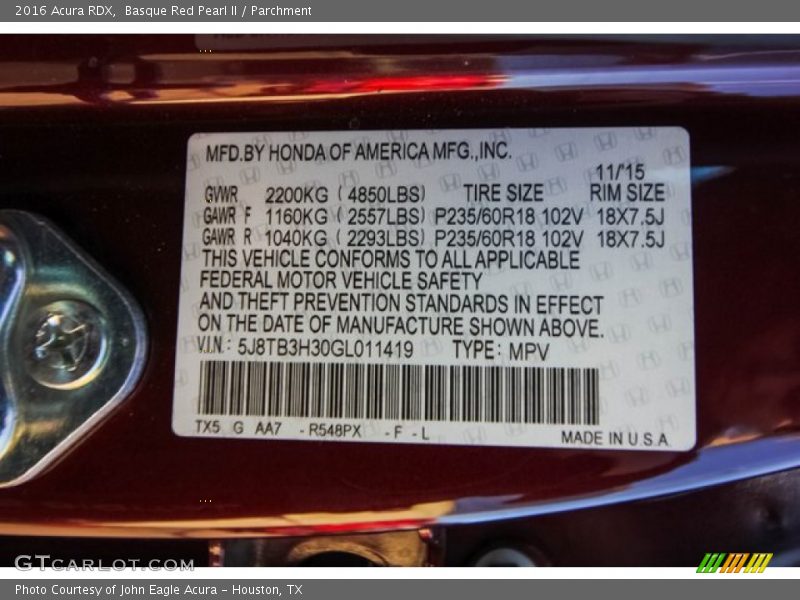 Basque Red Pearl II / Parchment 2016 Acura RDX