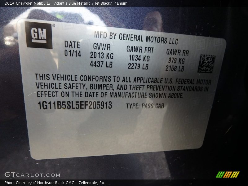 Atlantis Blue Metallic / Jet Black/Titanium 2014 Chevrolet Malibu LS