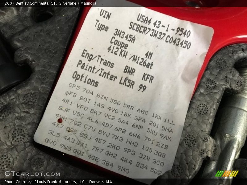 2007 Continental GT  Silverlake Color Code LK5R