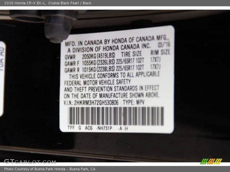 Crystal Black Pearl / Black 2016 Honda CR-V EX-L