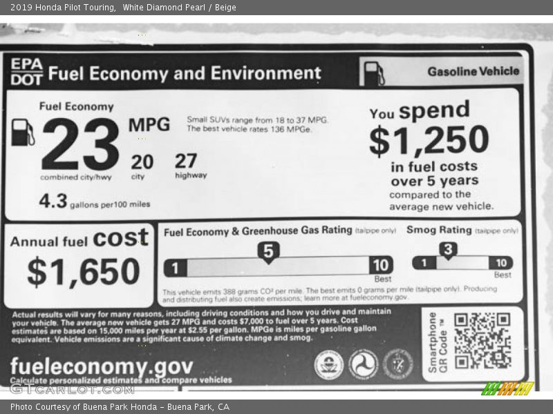 White Diamond Pearl / Beige 2019 Honda Pilot Touring