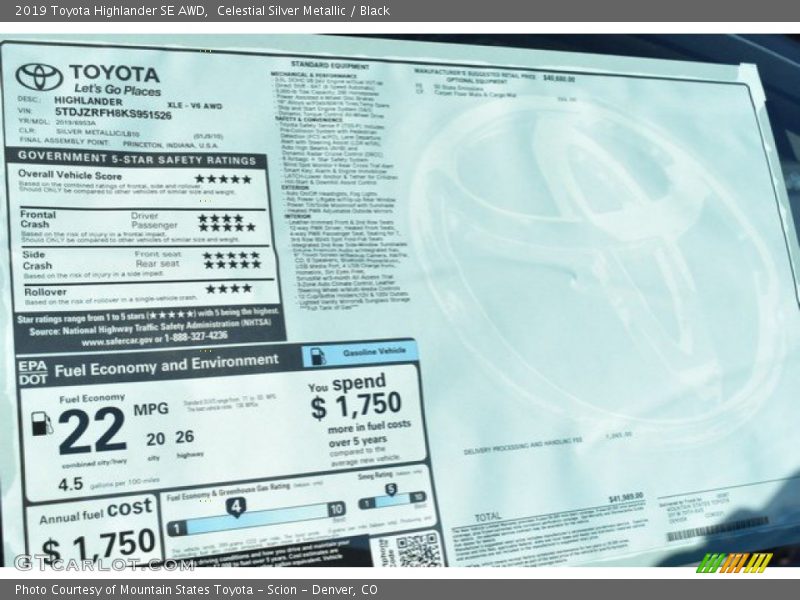 Celestial Silver Metallic / Black 2019 Toyota Highlander SE AWD