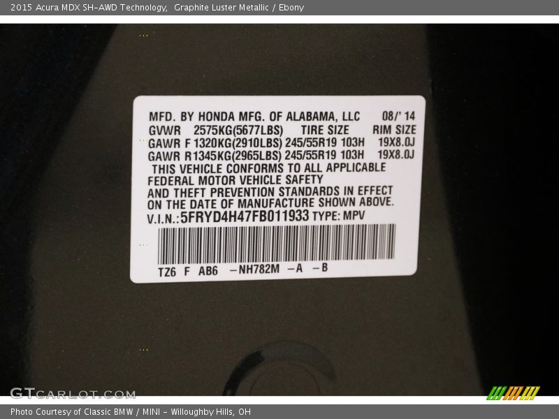 Graphite Luster Metallic / Ebony 2015 Acura MDX SH-AWD Technology