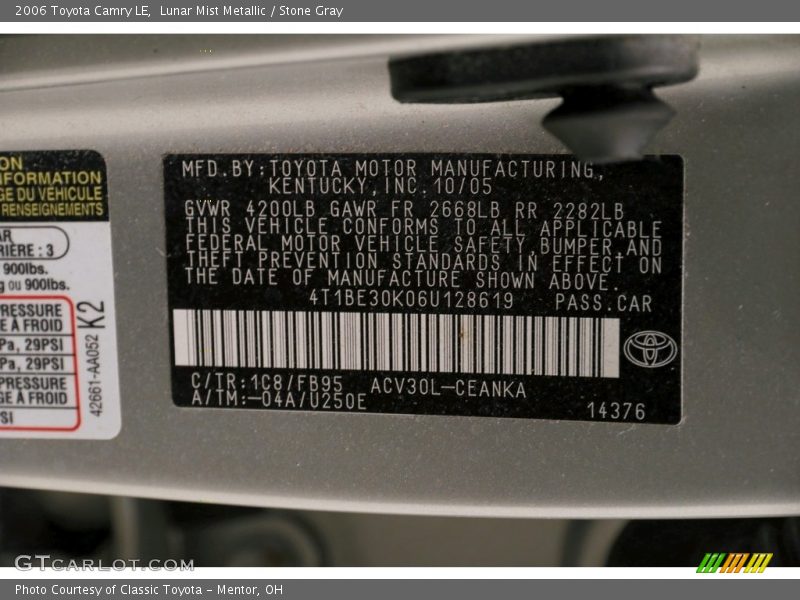 Lunar Mist Metallic / Stone Gray 2006 Toyota Camry LE
