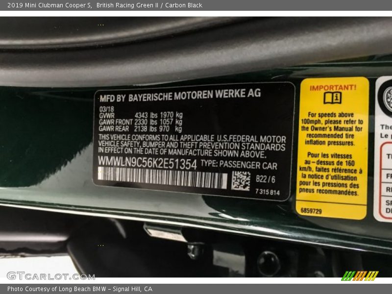 2019 Clubman Cooper S British Racing Green II Color Code B22