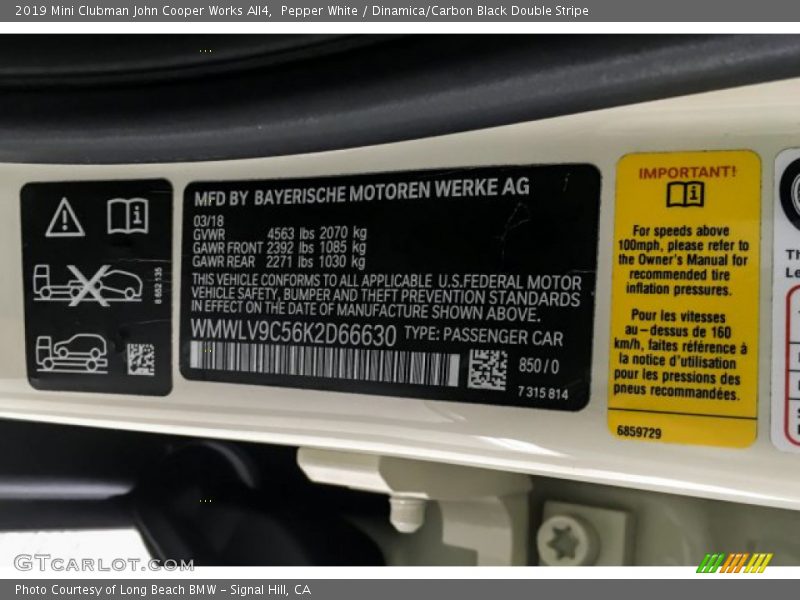 Pepper White / Dinamica/Carbon Black Double Stripe 2019 Mini Clubman John Cooper Works All4