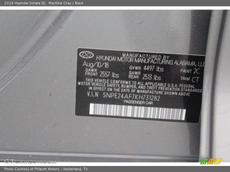 Machine Gray / Black 2019 Hyundai Sonata SE