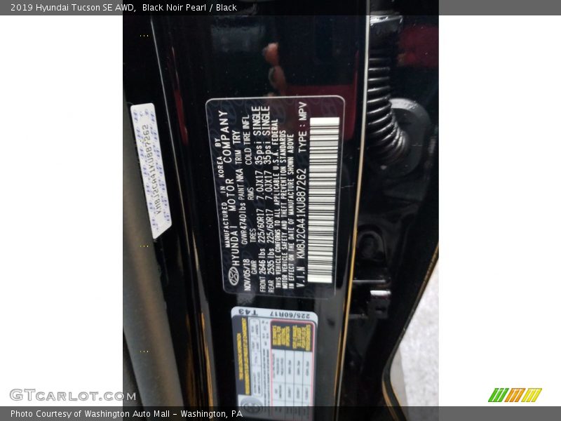 Black Noir Pearl / Black 2019 Hyundai Tucson SE AWD