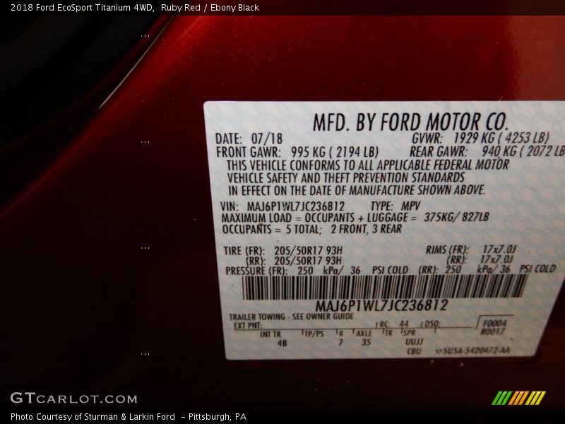 Ruby Red / Ebony Black 2018 Ford EcoSport Titanium 4WD
