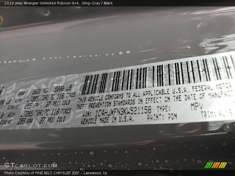 Sting-Gray / Black 2019 Jeep Wrangler Unlimited Rubicon 4x4