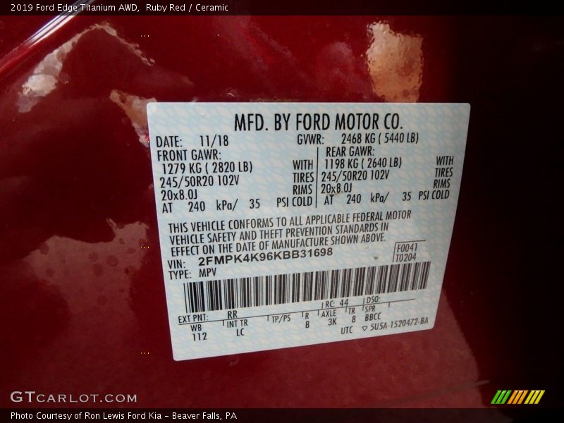 Ruby Red / Ceramic 2019 Ford Edge Titanium AWD