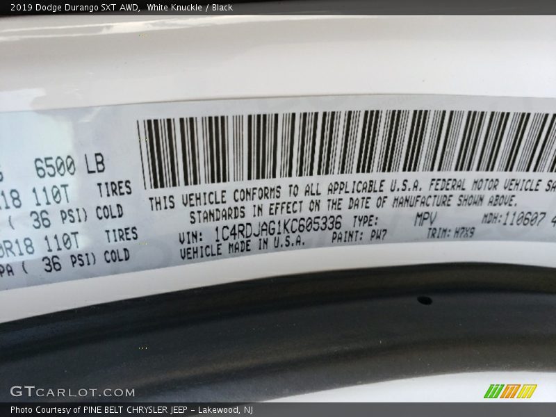 White Knuckle / Black 2019 Dodge Durango SXT AWD