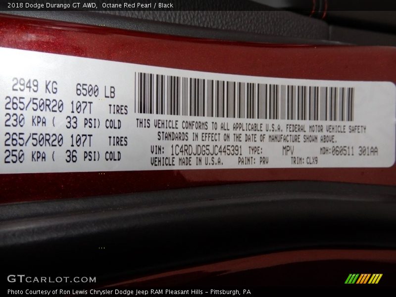 Octane Red Pearl / Black 2018 Dodge Durango GT AWD