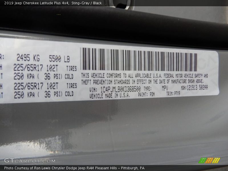 Sting-Gray / Black 2019 Jeep Cherokee Latitude Plus 4x4