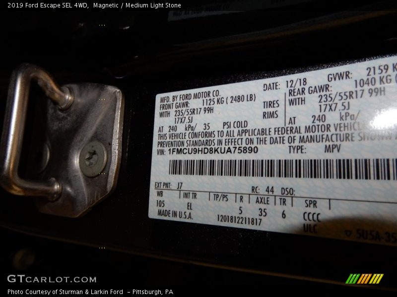 Magnetic / Medium Light Stone 2019 Ford Escape SEL 4WD