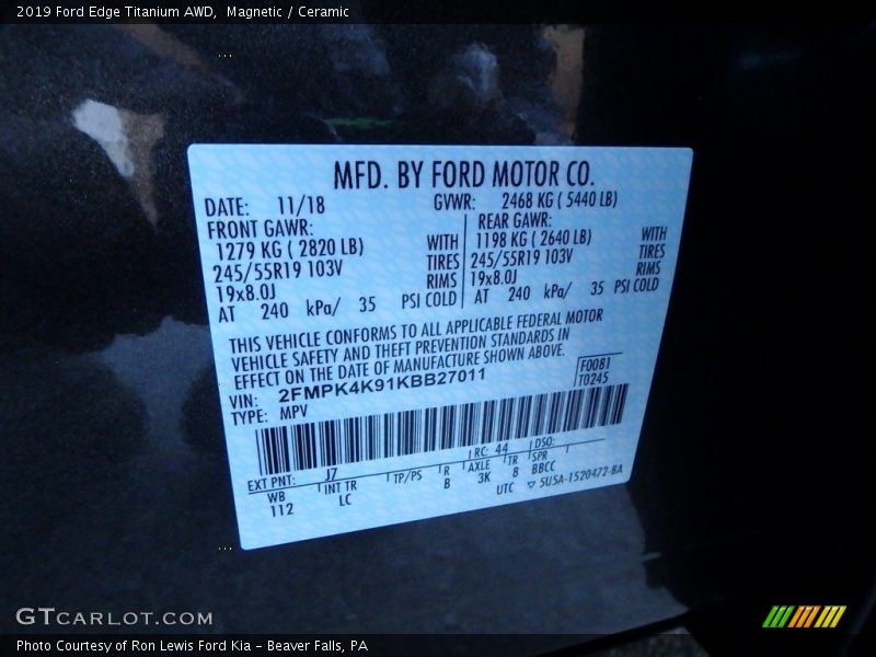 Magnetic / Ceramic 2019 Ford Edge Titanium AWD
