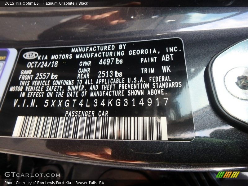 2019 Optima S Platinum Graphite Color Code ABT