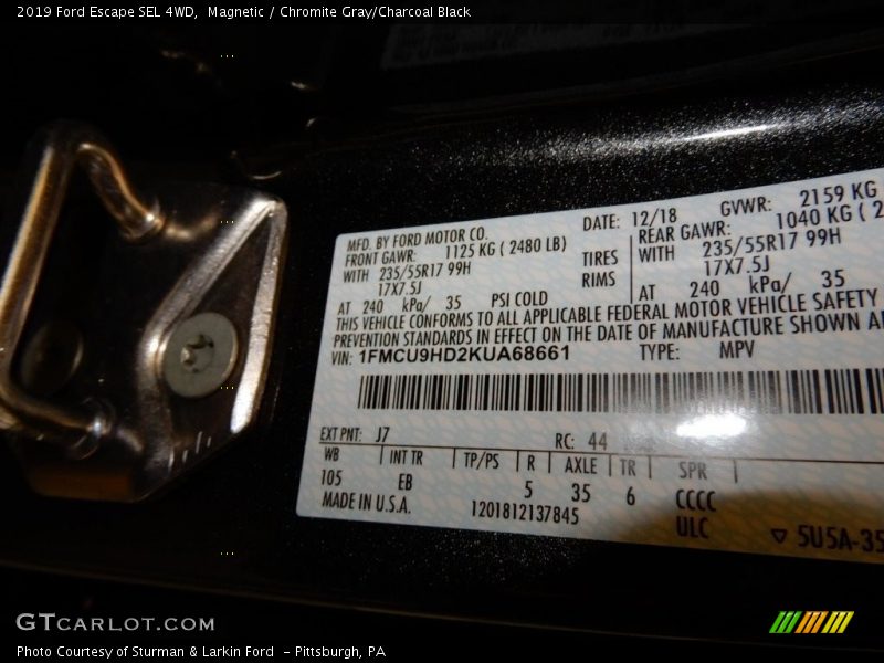 Magnetic / Chromite Gray/Charcoal Black 2019 Ford Escape SEL 4WD