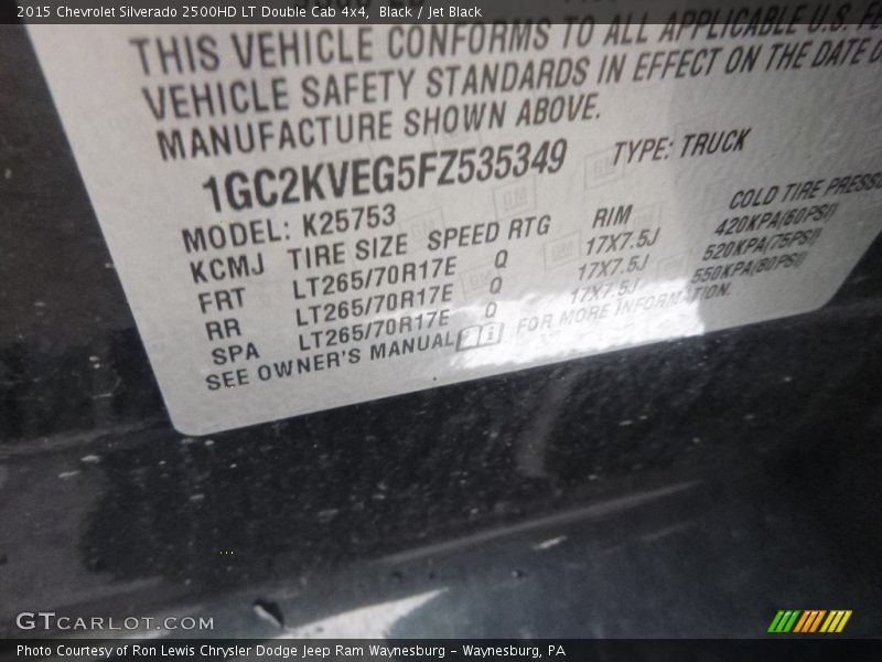 Black / Jet Black 2015 Chevrolet Silverado 2500HD LT Double Cab 4x4