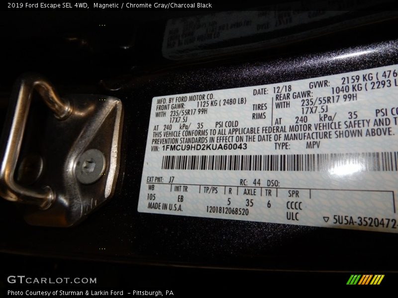 Magnetic / Chromite Gray/Charcoal Black 2019 Ford Escape SEL 4WD