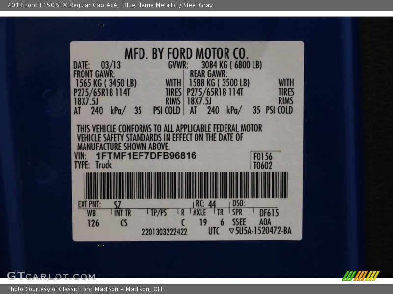 Blue Flame Metallic / Steel Gray 2013 Ford F150 STX Regular Cab 4x4