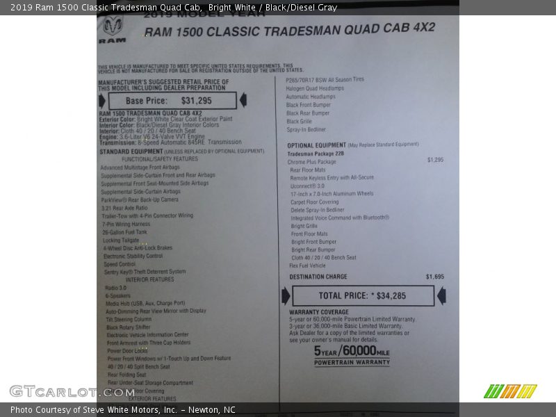 Bright White / Black/Diesel Gray 2019 Ram 1500 Classic Tradesman Quad Cab