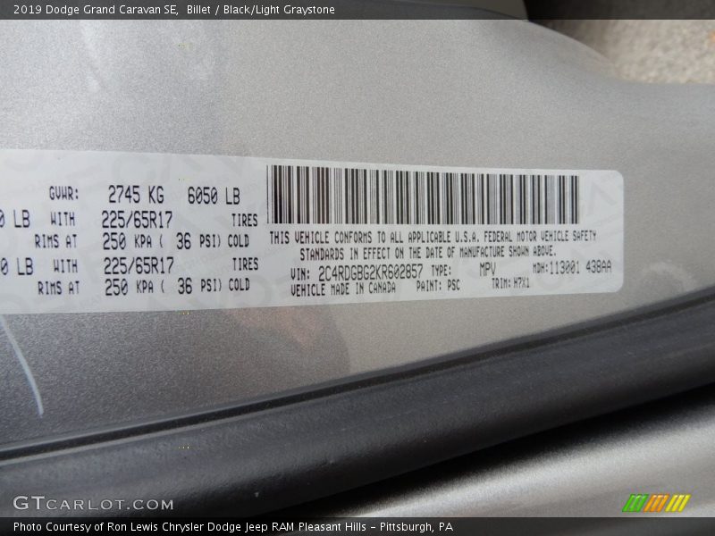 Billet / Black/Light Graystone 2019 Dodge Grand Caravan SE
