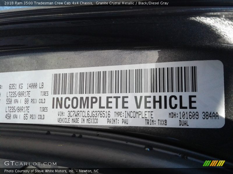 Granite Crystal Metallic / Black/Diesel Gray 2018 Ram 3500 Tradesman Crew Cab 4x4 Chassis