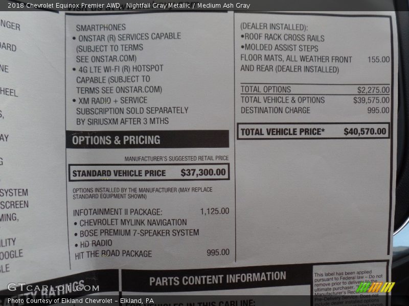 Nightfall Gray Metallic / Medium Ash Gray 2018 Chevrolet Equinox Premier AWD