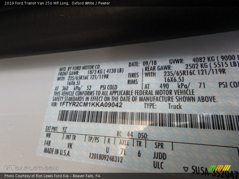 Oxford White / Pewter 2019 Ford Transit Van 250 MR Long