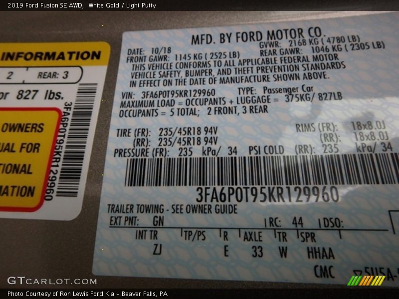 White Gold / Light Putty 2019 Ford Fusion SE AWD