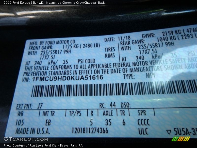 Magnetic / Chromite Gray/Charcoal Black 2019 Ford Escape SEL 4WD