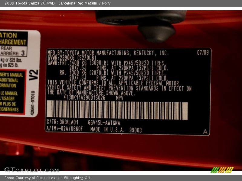 Barcelona Red Metallic / Ivory 2009 Toyota Venza V6 AWD