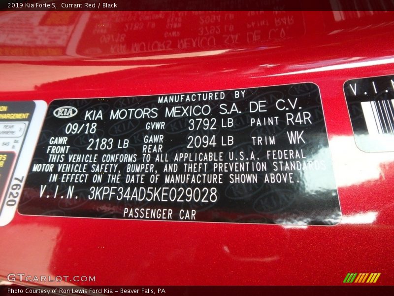2019 Forte S Currant Red Color Code R4R