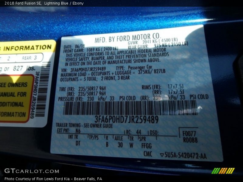 Lightning Blue / Ebony 2018 Ford Fusion SE