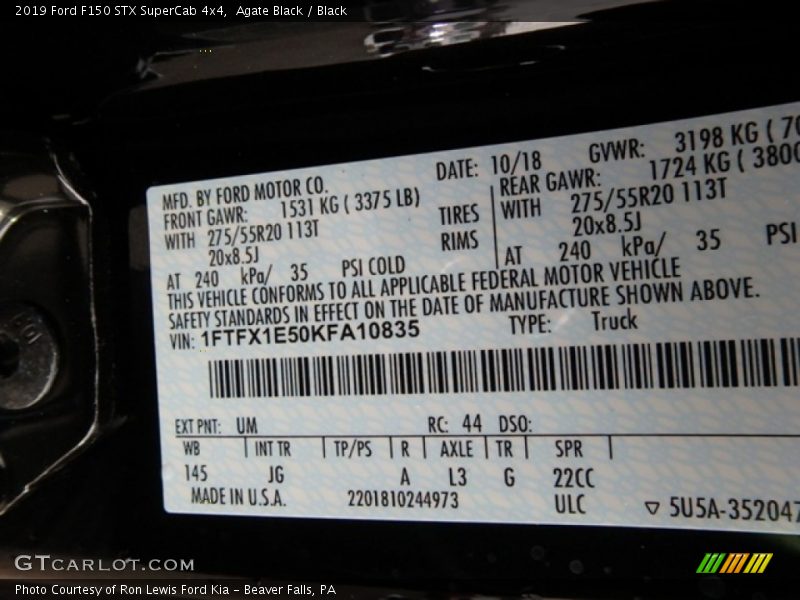 2019 F150 STX SuperCab 4x4 Agate Black Color Code UM