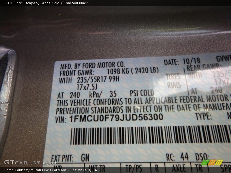 White Gold / Charcoal Black 2018 Ford Escape S