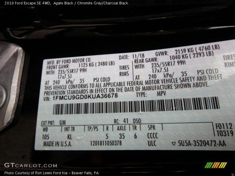 Agate Black / Chromite Gray/Charcoal Black 2019 Ford Escape SE 4WD